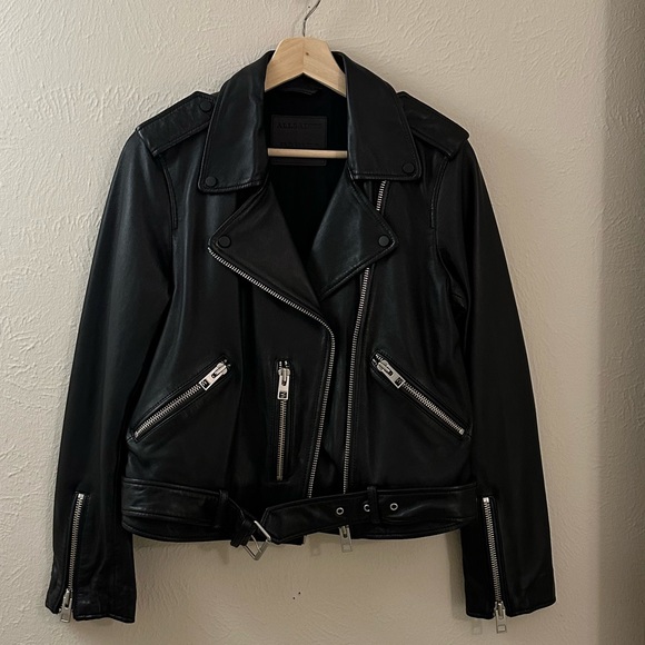 AllSaints Balfern Belted Hem Leather Biker Jacket - Picture 10 of 13